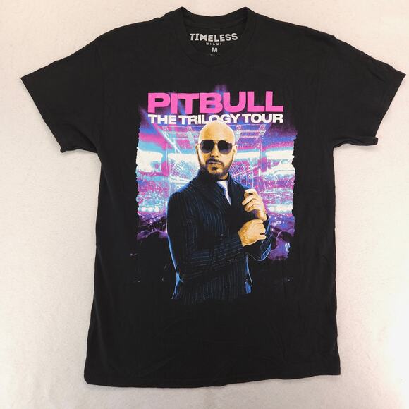 Pitbull The Trilogy Tour Band Crew Neck Graphic T Shirt Mens Size M Black - Picture 2 of 9